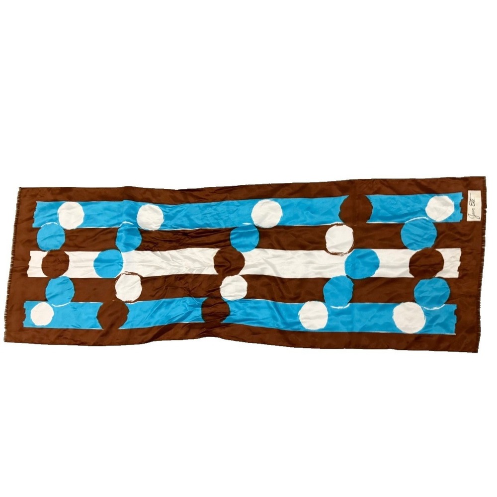 Vintage Joan Ete Scarf Made Italy 100% Acetate Mod Geometric Brown Blue Fringe